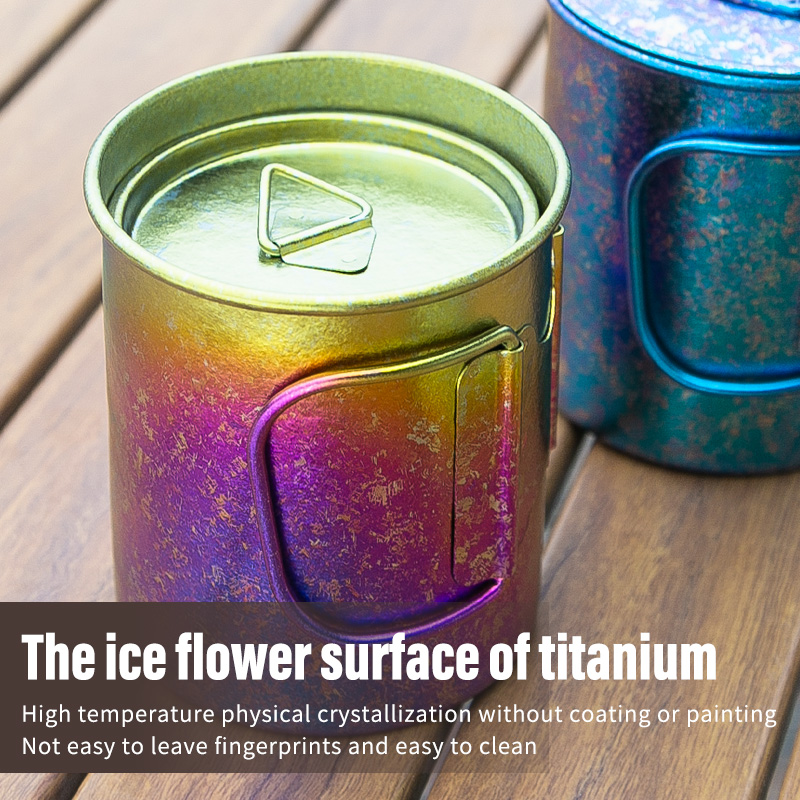 TiTo Titanium Cup Titanium Pot with Lid Ultralight Portable 450ml Foldable Handle Camping Tea Coffee Water Mug for Outdoor Backpacking Hiking Picnic Drinkware with Mesh Sack - Image 3