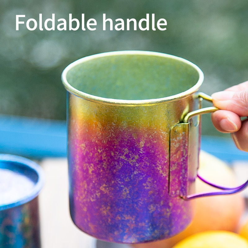 TiTo Titanium Cup Titanium Pot with Lid Ultralight Portable 450ml Foldable Handle Camping Tea Coffee Water Mug for Outdoor Backpacking Hiking Picnic Drinkware with Mesh Sack - Image 4