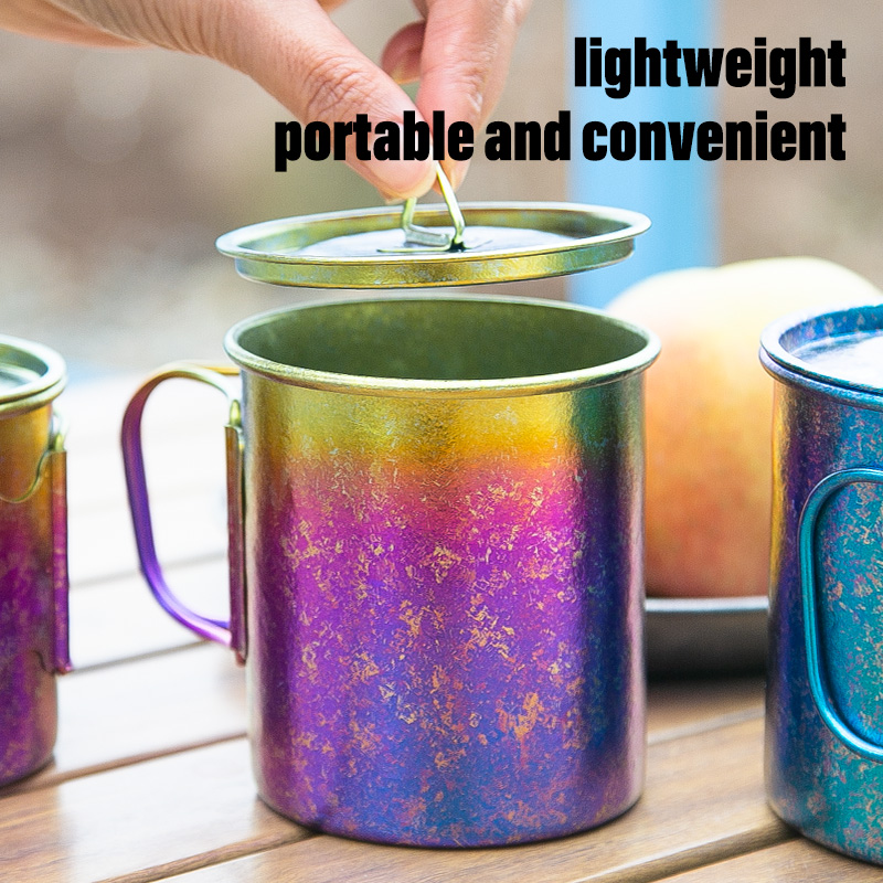 TiTo Titanium Cup Titanium Pot with Lid Ultralight Portable 450ml Foldable Handle Camping Tea Coffee Water Mug for Outdoor Backpacking Hiking Picnic Drinkware with Mesh Sack - Image 5