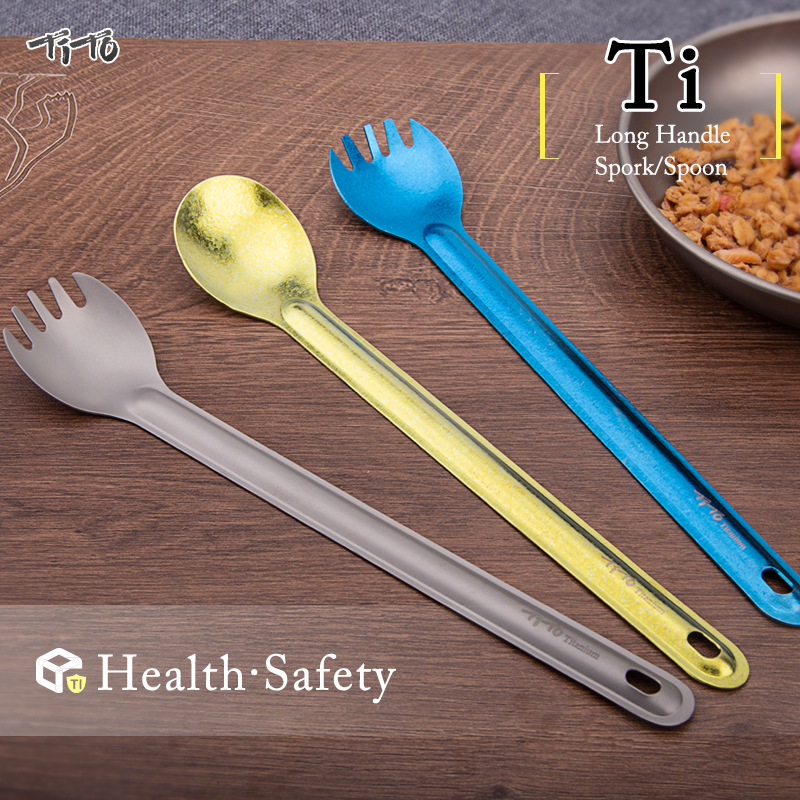 TiTo Bright Colorful Titanium Spork for Outdoor Camping Light Weight Titanium Spoon for Travel Home with Cloth Bag - Image 4